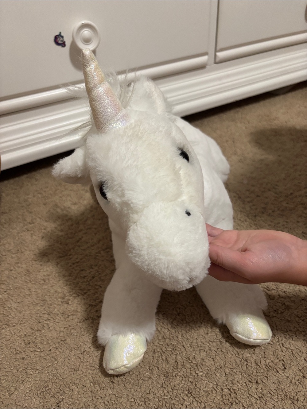FAO Schwarz White Plush Unicorn with Iridescent Horn and Hooves